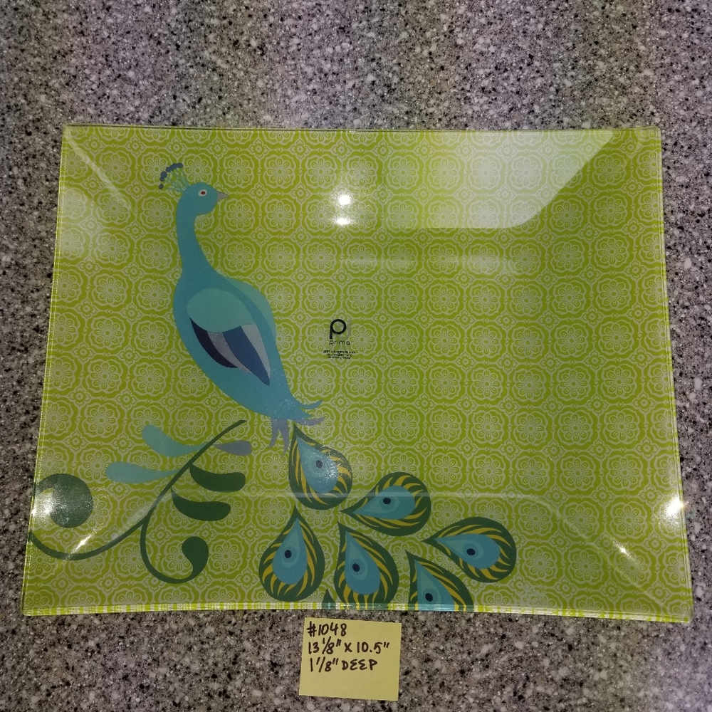 #1048 New RARE Prima Green Blue Peackock Tray - Picture 5 of 7